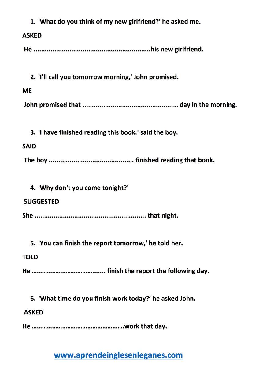 Reported Speech Time Expressions Chart