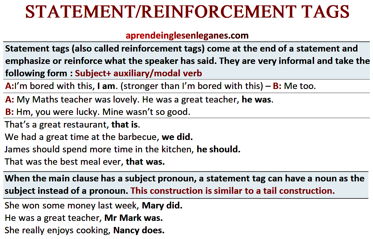 statement tags - reinforcement tags
