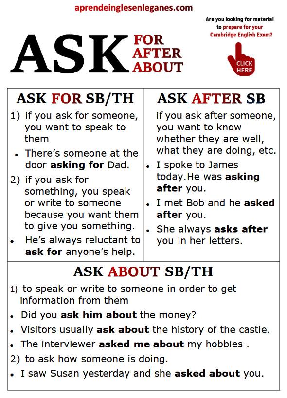 ask about ask for ask after
