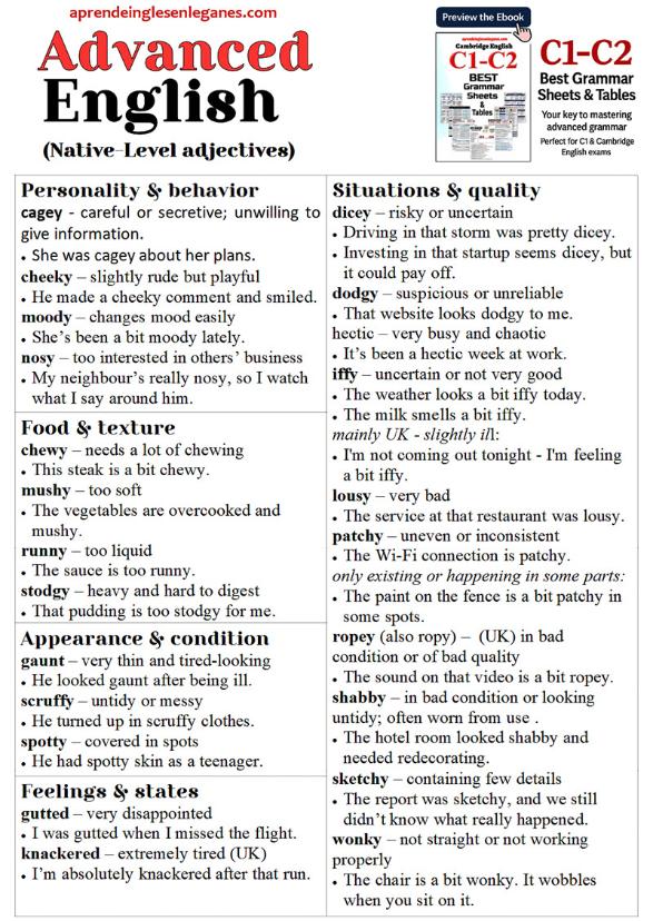 advanced english adjectives