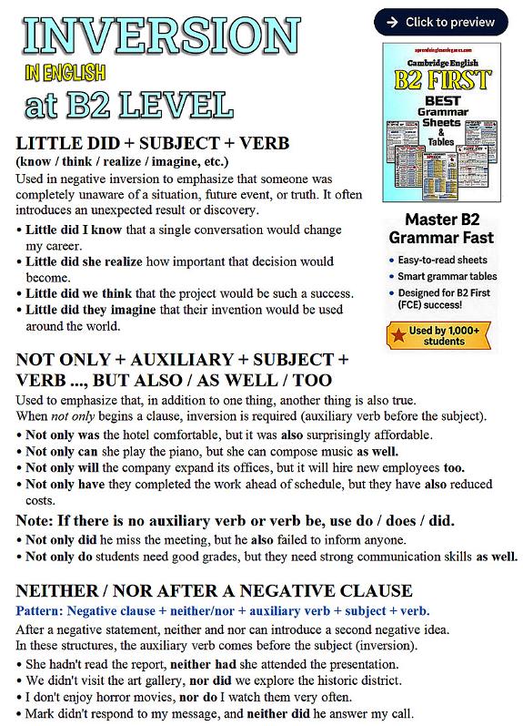 inversion in English at B2 level