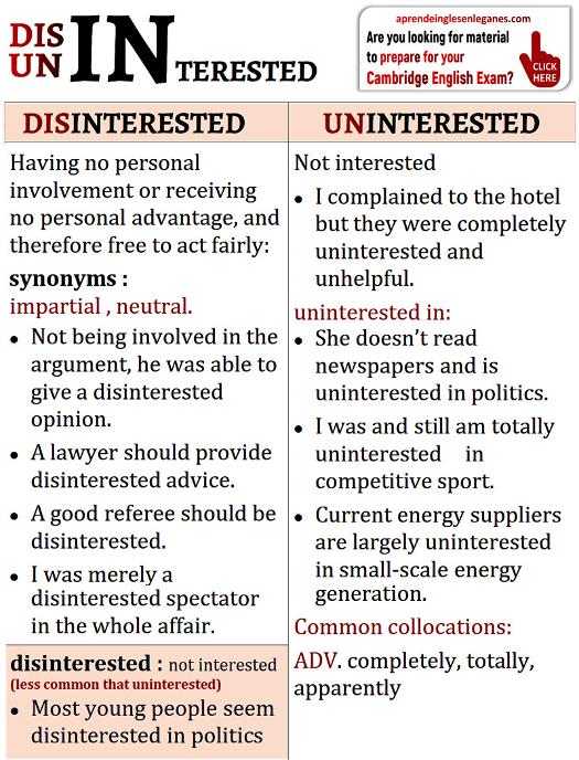 DISINTERESTED vs UNINTERESTED