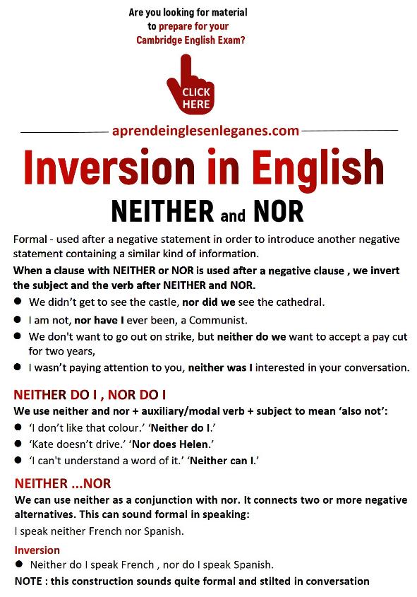 Inversion after Neither or Nor