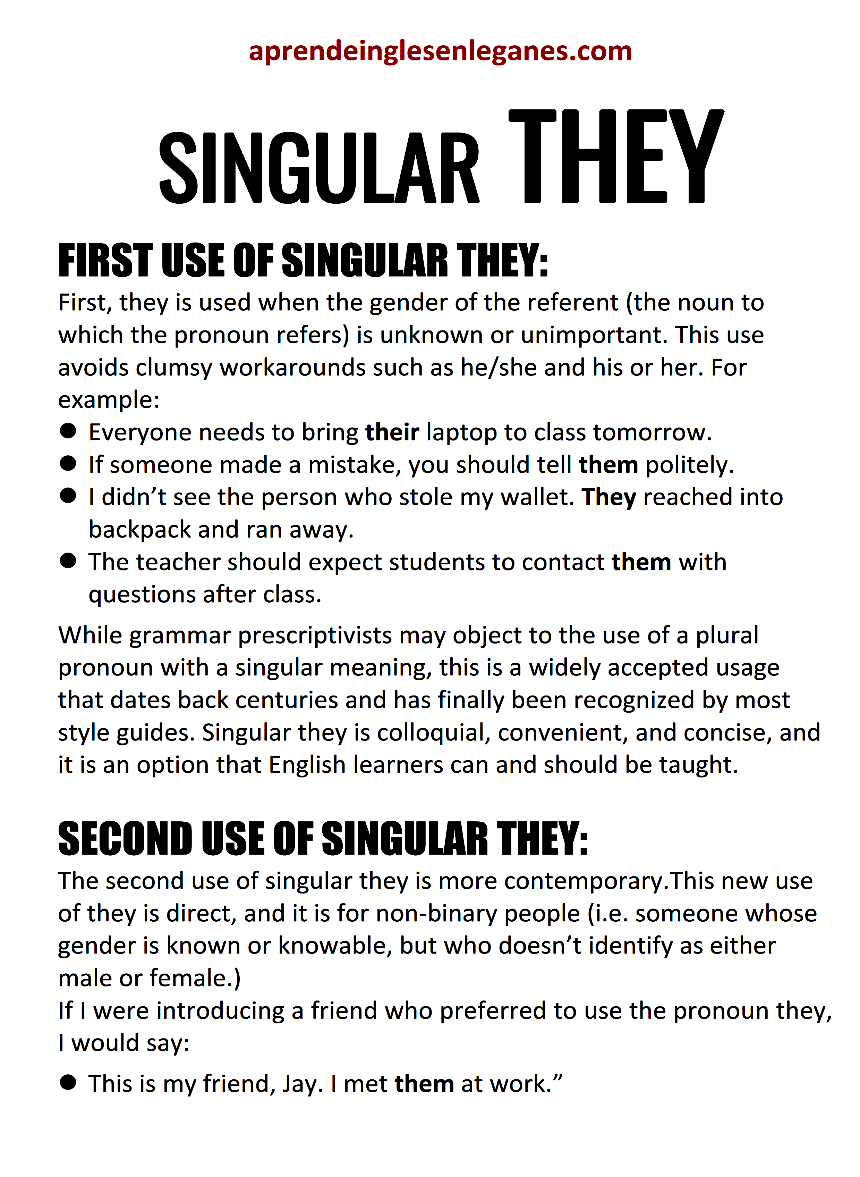 SINGULAR THEY - GENDER NEUTRAL - They used as singular