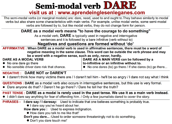 semi modal dare / best grammar sheet