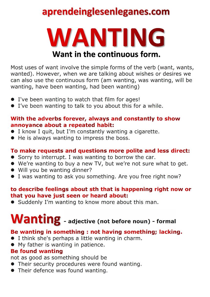 Want in the continuous form