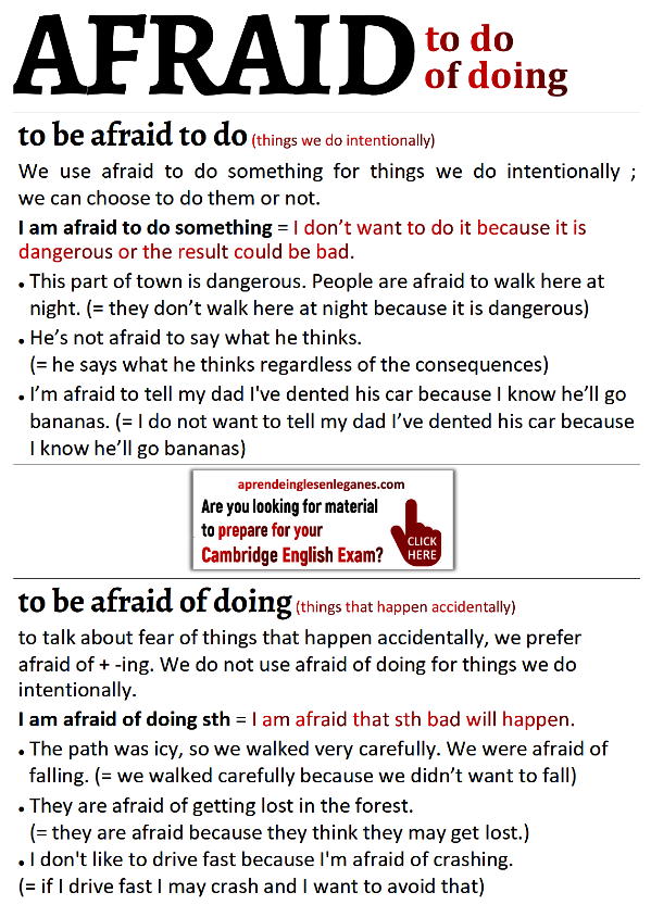afraid to do vs afraid of doing