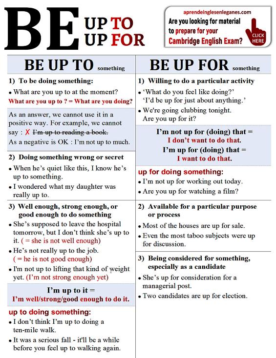 BE UP FOR vs BE UP TO