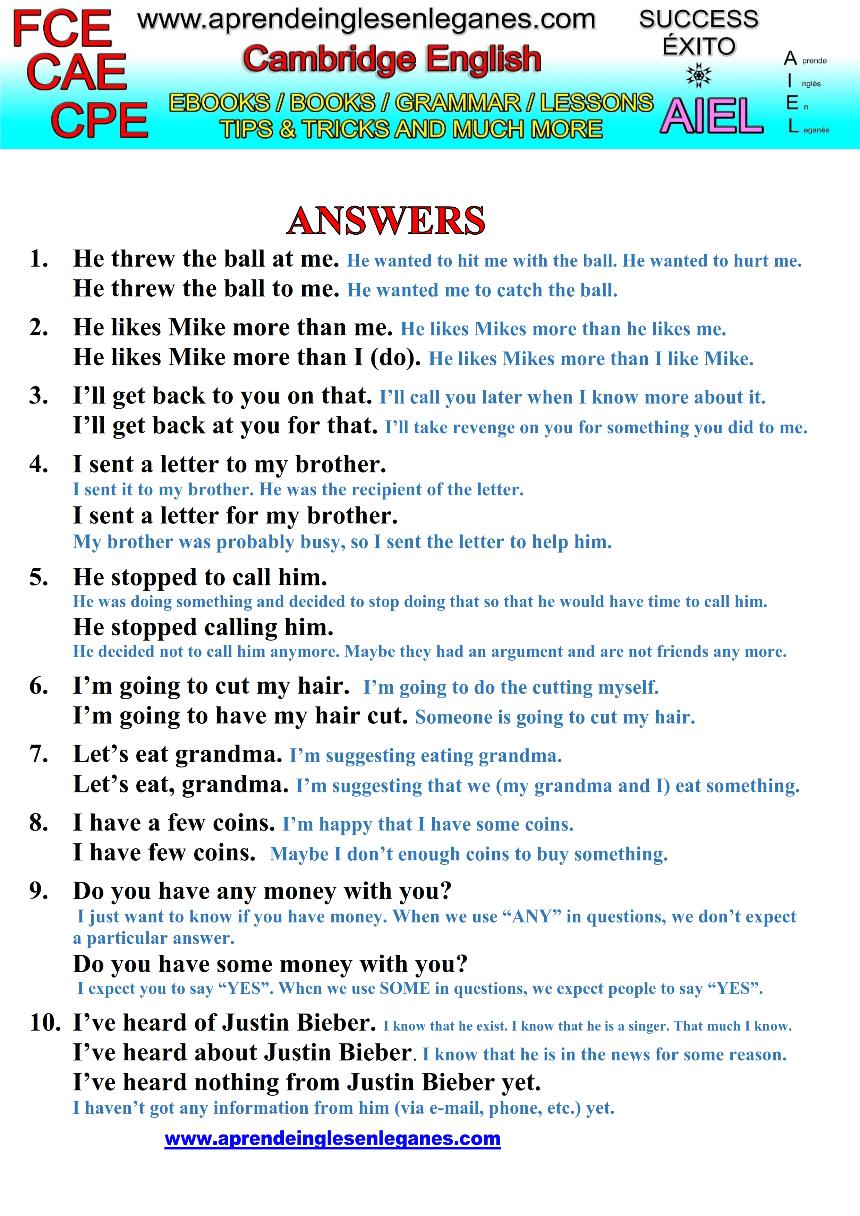 confusing sentences in English answers