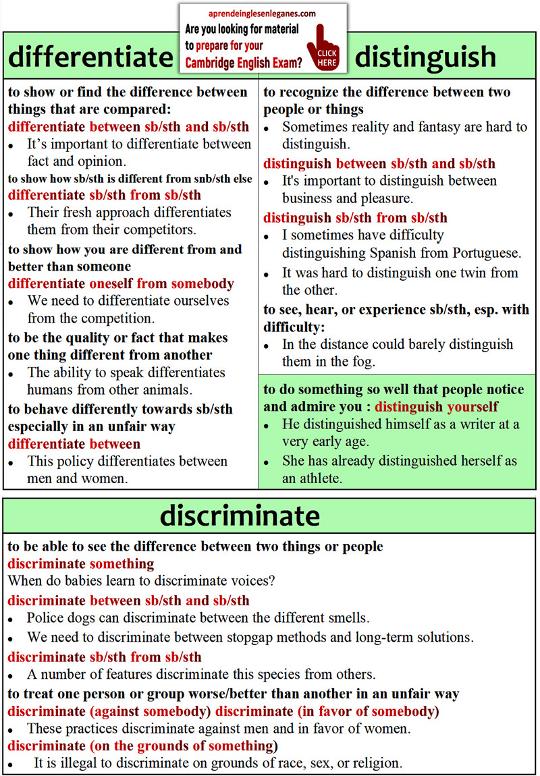 differentiate, distinguish, discriminate