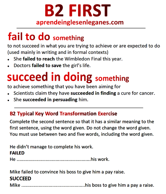 fail to do vs succeed in doing