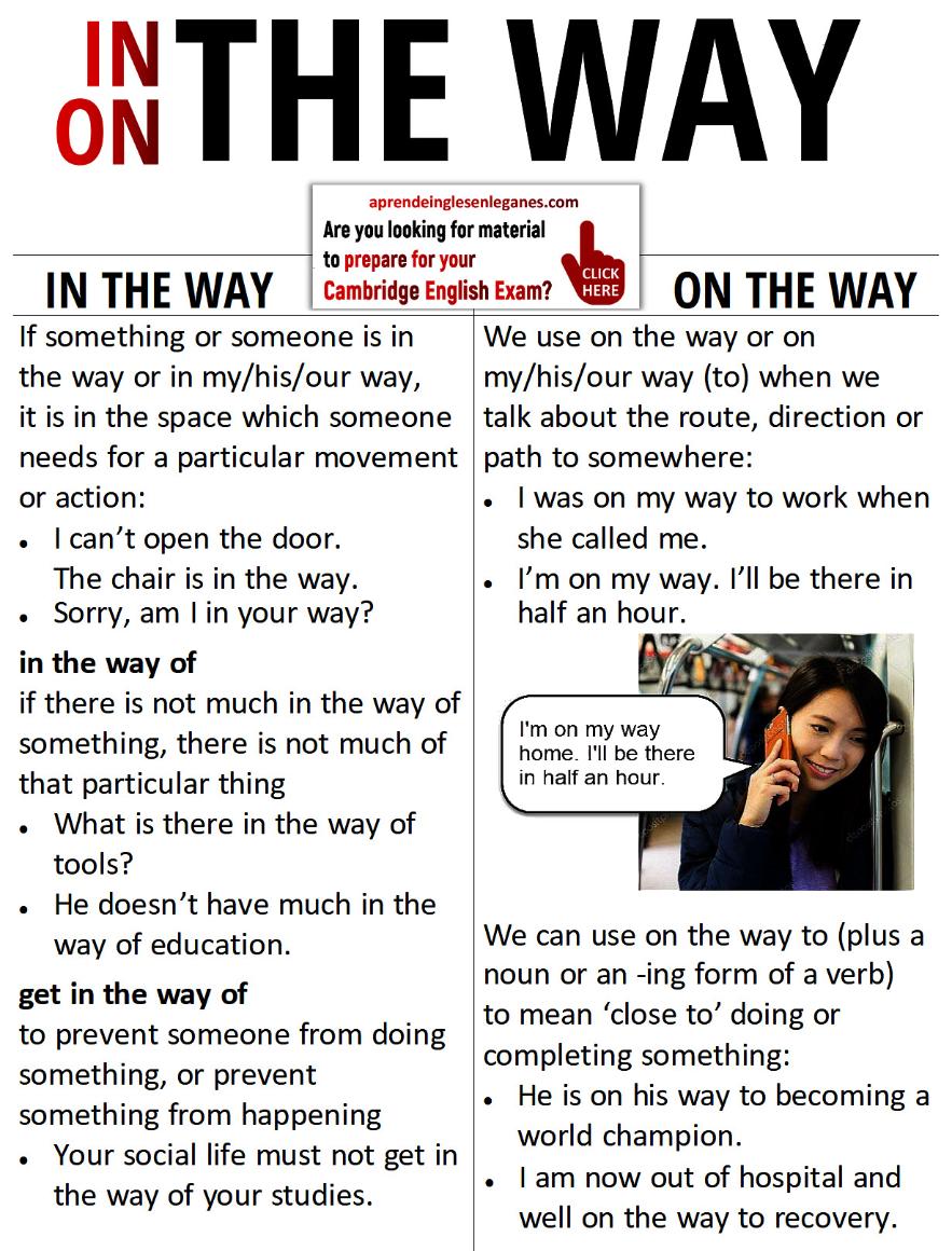 in the way vs on the way