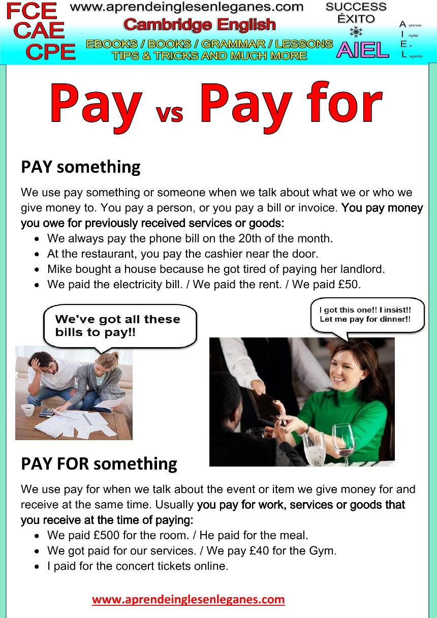 pay vs pay for - grammar - key word transformation CAE