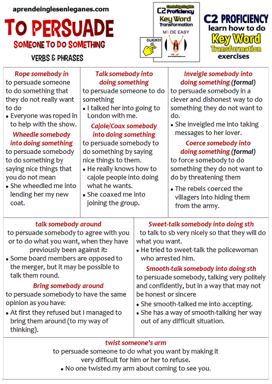 to persuade someone to do something  (verbs and phrases)