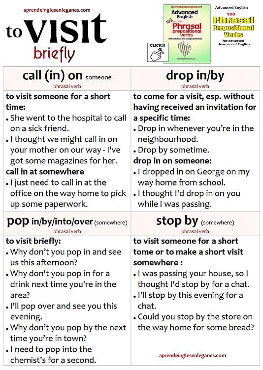 visit briefly - phrasal verbs